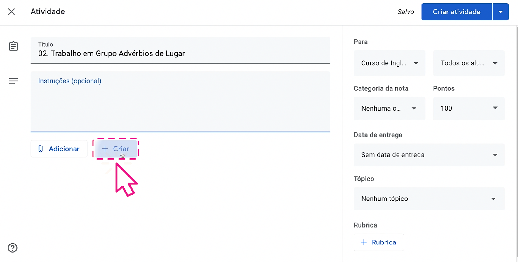 Como criar trabalhos em grupo no Google Sala de Aula 4